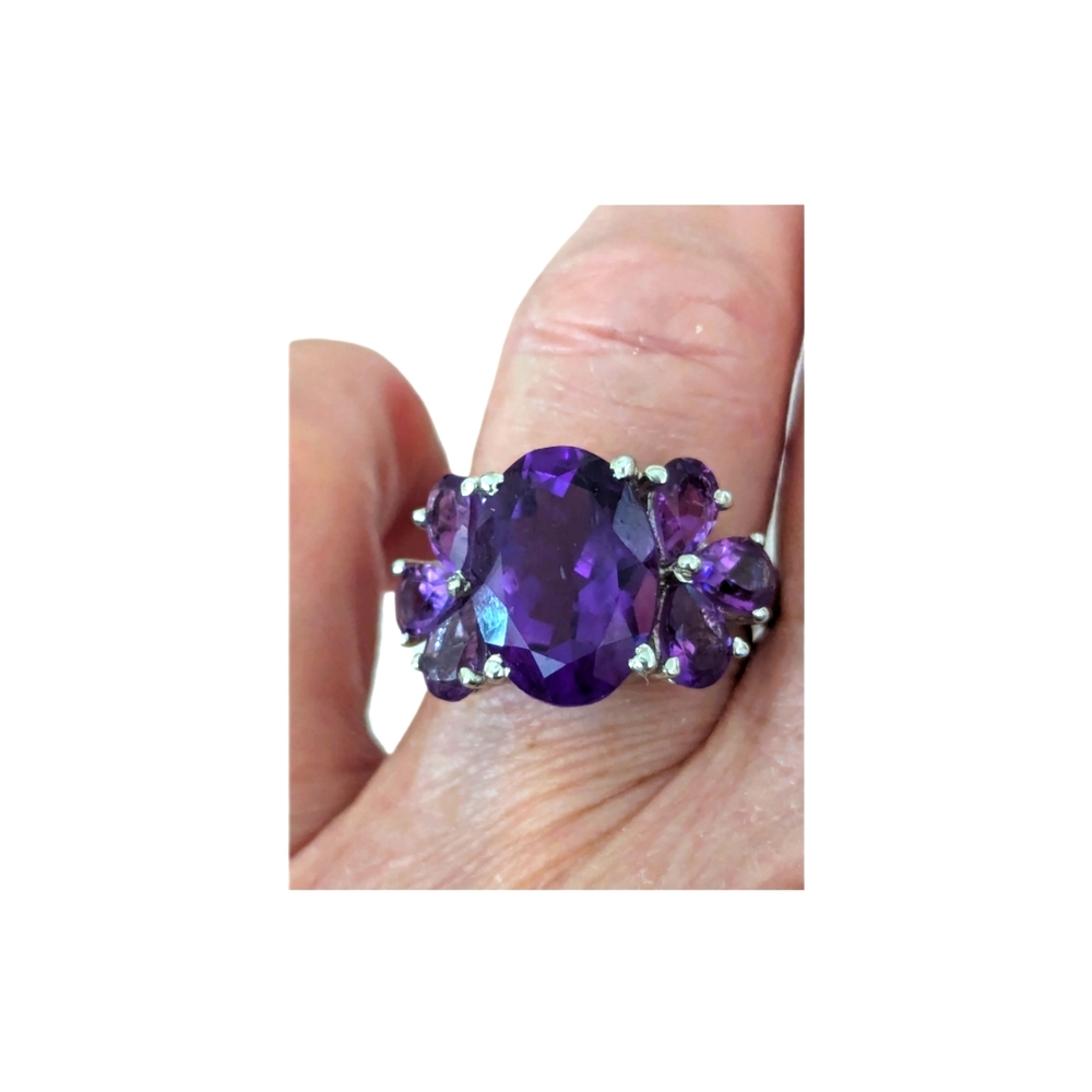 925 Silver & Amethyst Ring - Size 7.5